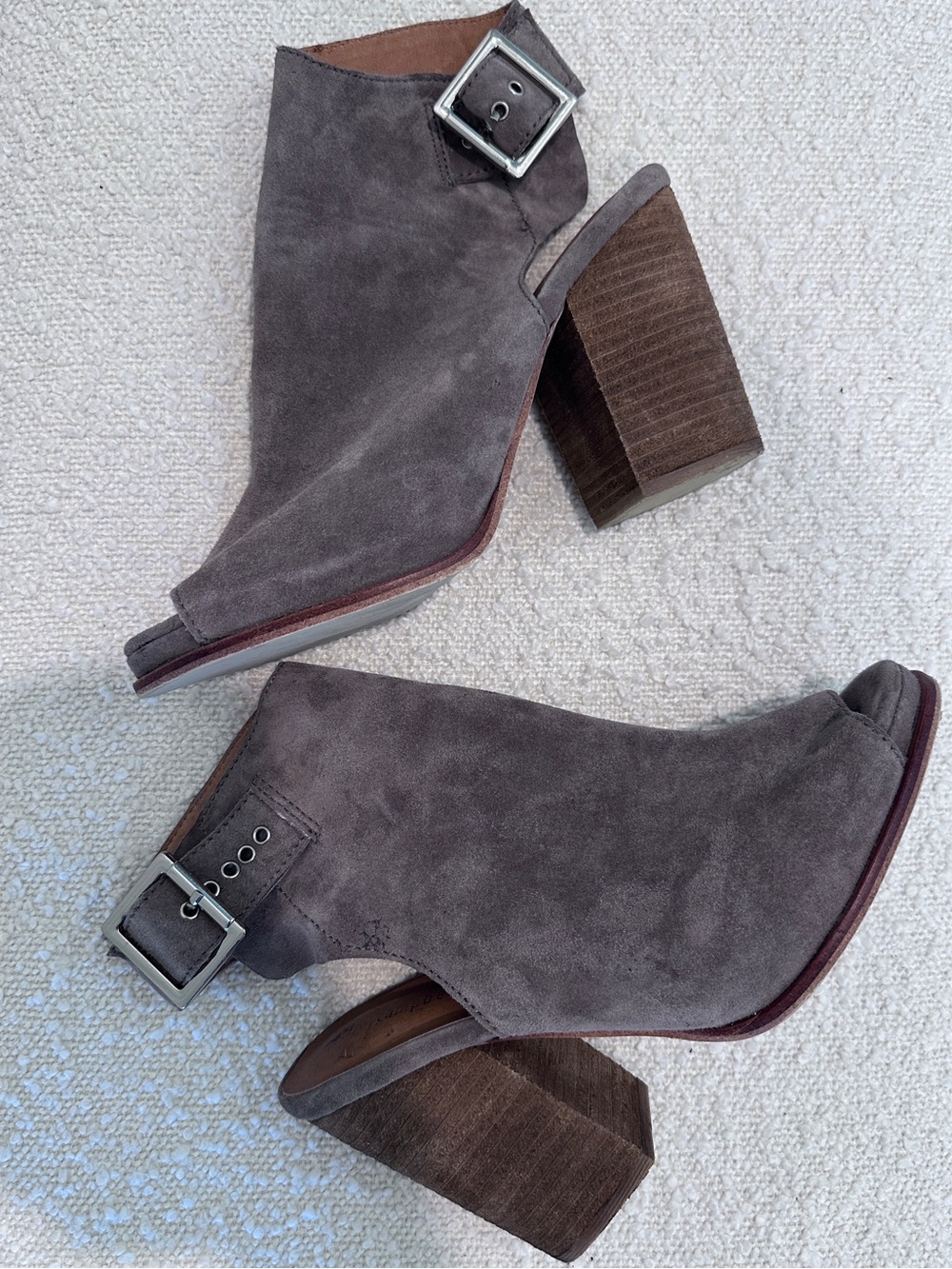 Jeffrey Campbell Brianna Suede Open Toe Booties Gray Taupe Size 11